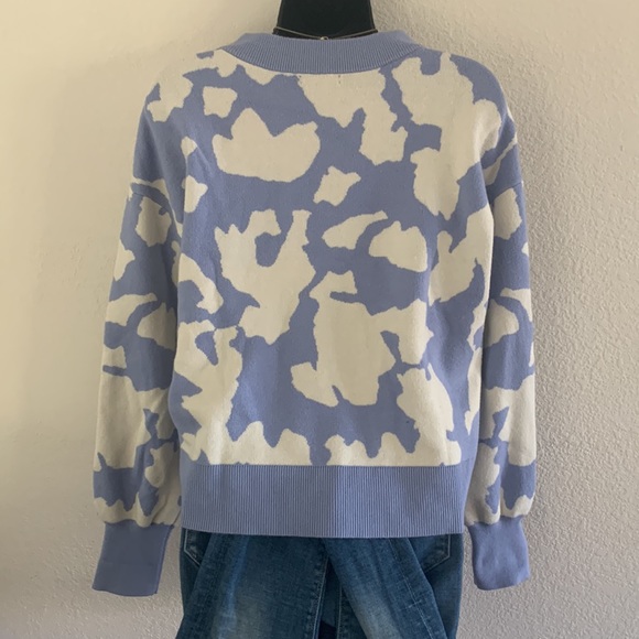 Halogen NORDSTROM Blue & White Abstract Cropped Sweater Long Sleeve Size M - Picture 10 of 10
